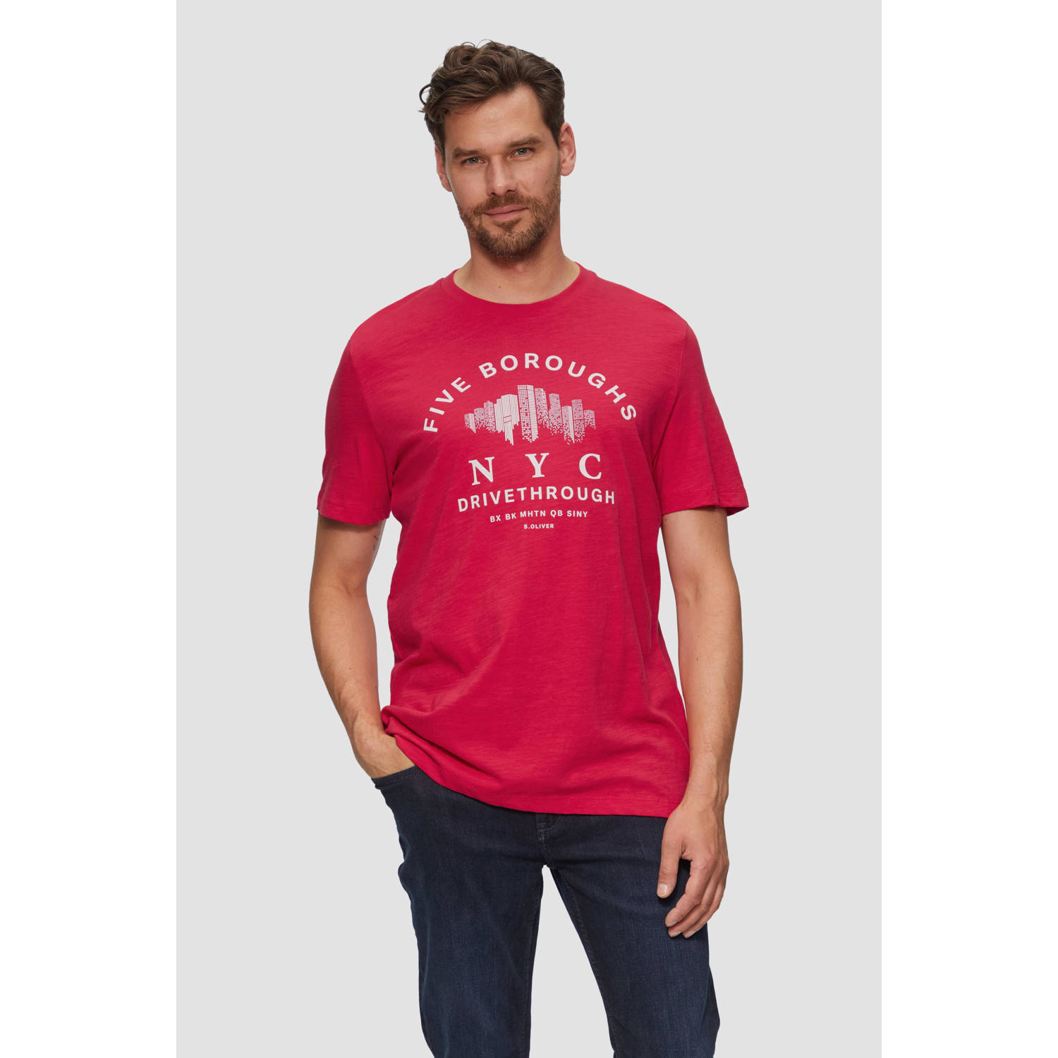 S.Oliver regular fit T-shirt met printopdruk rood