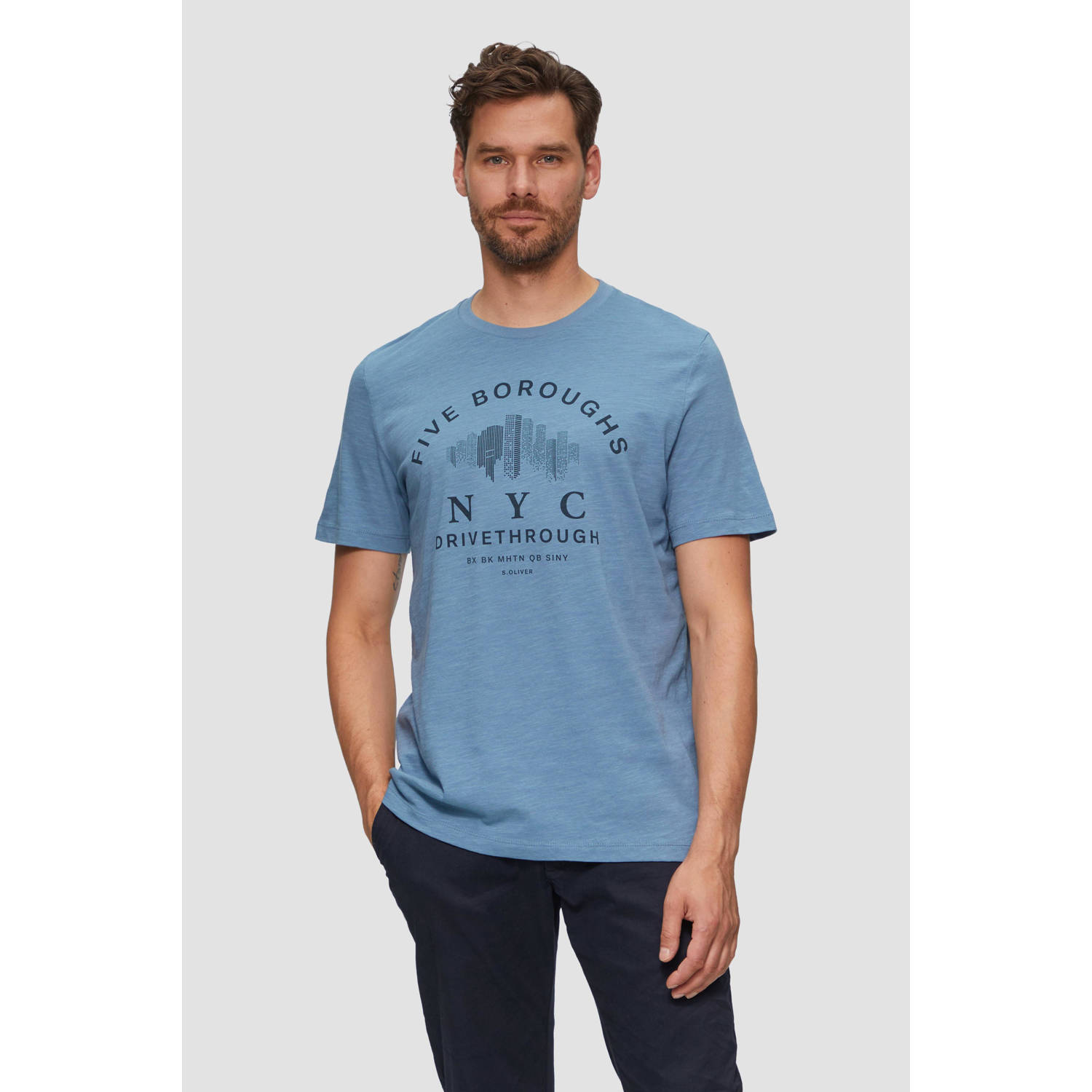 S.Oliver regular fit T-shirt met printopdruk blauw