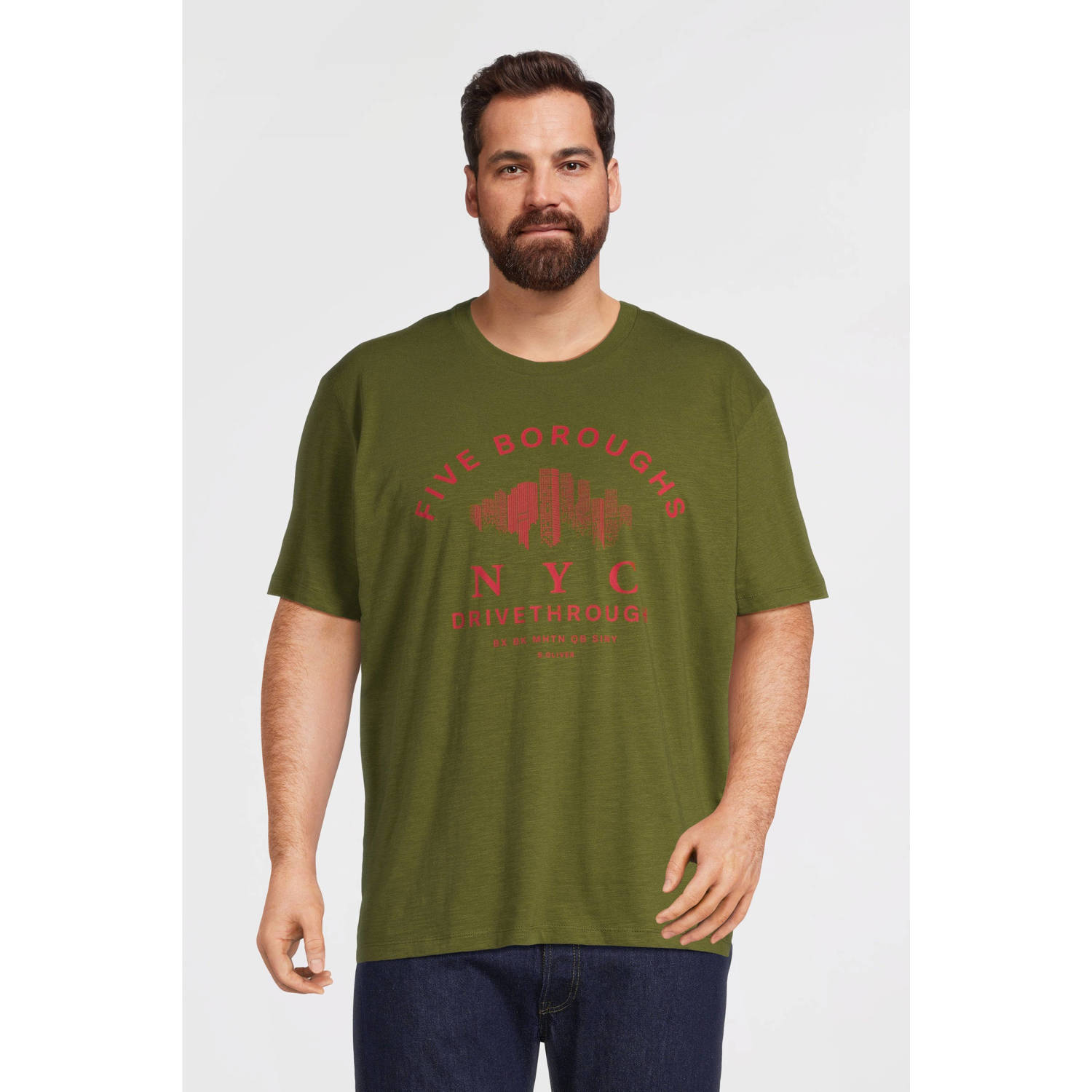S.Oliver Big Size regular fit T-shirt Plus Size met printopdruk groen