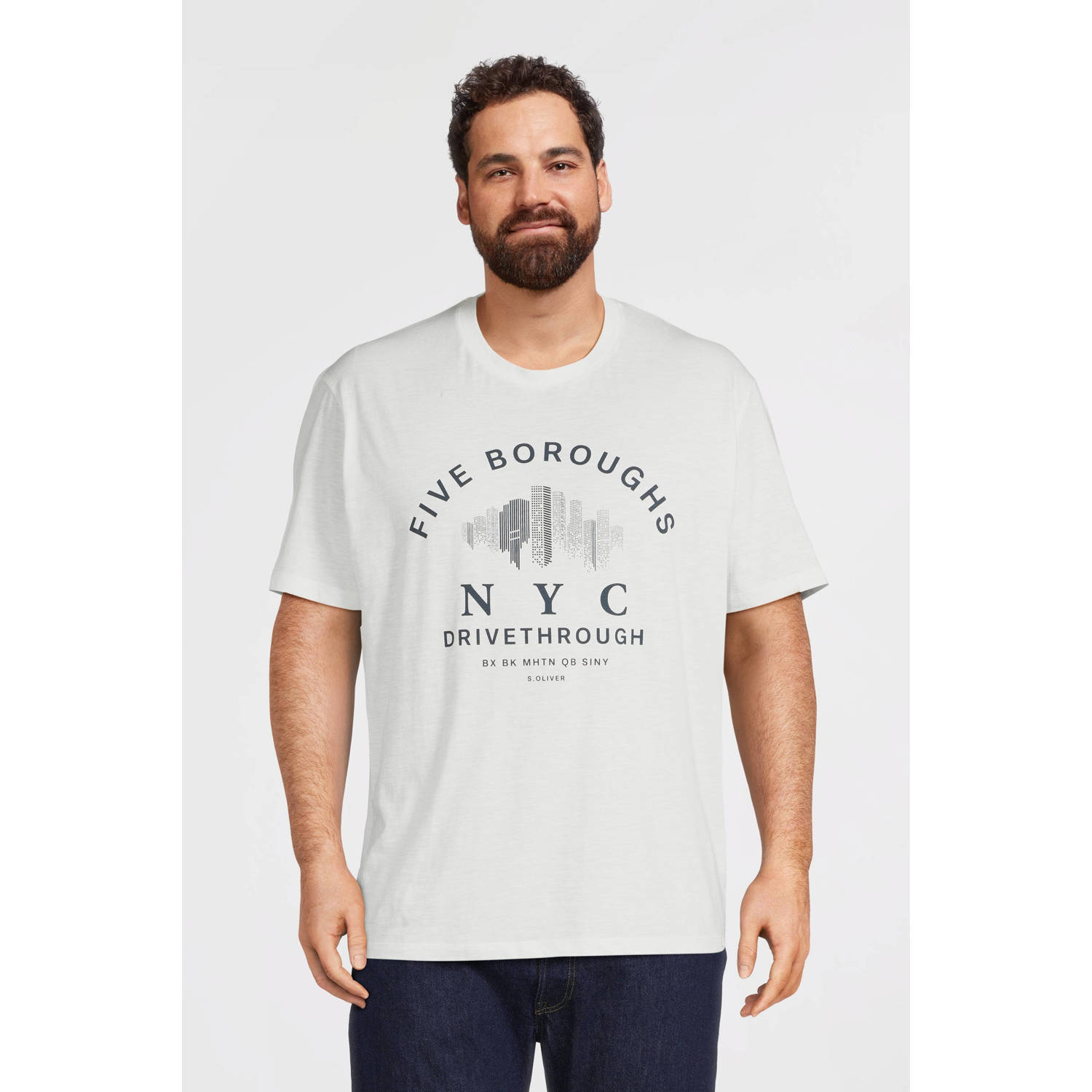S.Oliver Big Size regular fit T-shirt Plus Size met printopdruk wit