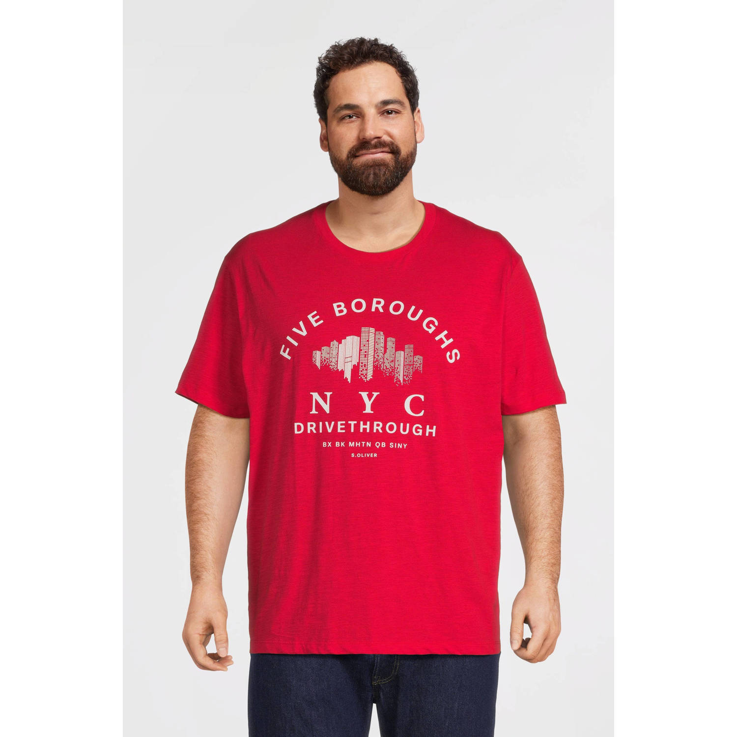 S.Oliver Big Size regular fit T-shirt Plus Size met printopdruk rood