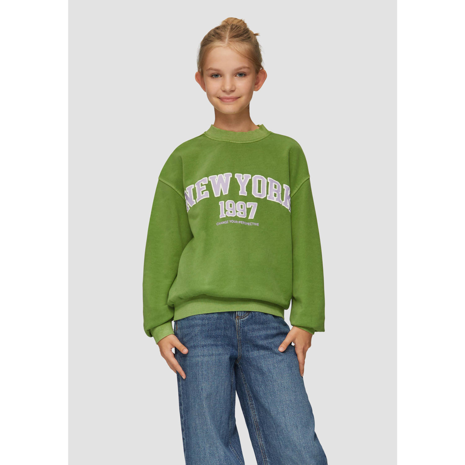 s.Oliver sweater met tekst frisgroen