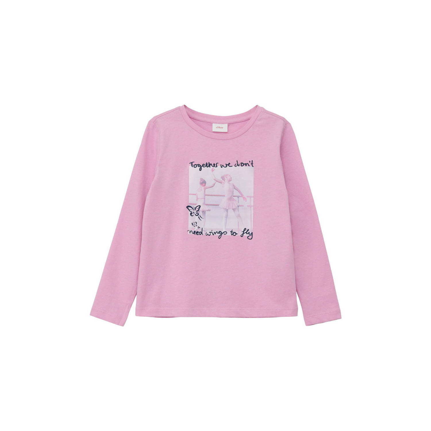 S.Oliver longsleeve met printopdruk roze Meisjes Katoen Ronde hals Printopdruk 116 122