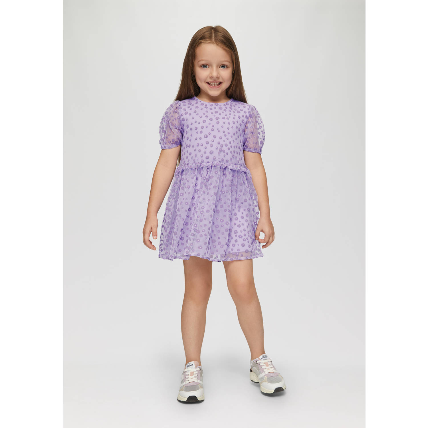 s.Oliver jurk met all over print en ruches lila