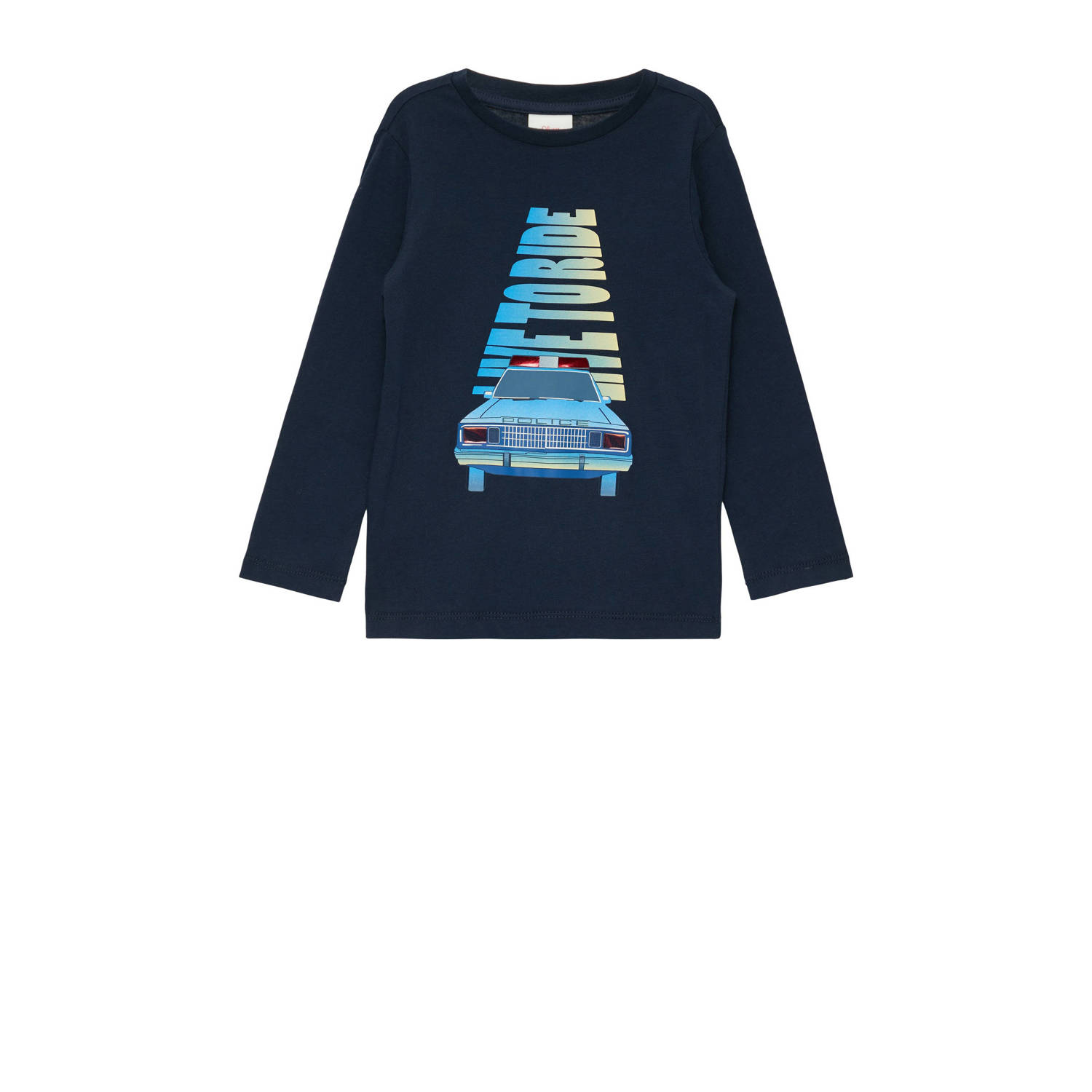 S.Oliver longsleeve met printopdruk donkerblauw Jongens Katoen Ronde hals 116 122