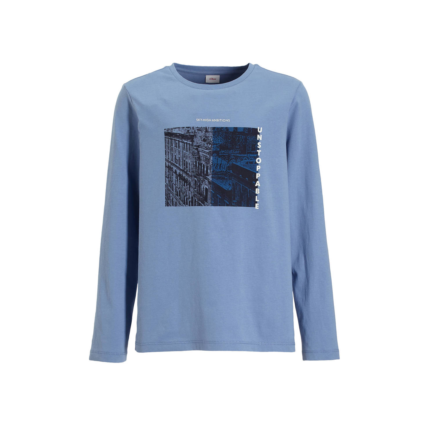 S.Oliver longsleeve met printopdruk blauw Jongens Katoen Ronde hals Printopdruk 134 140