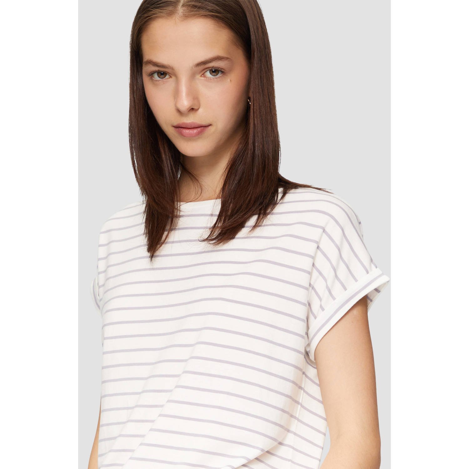 Q S by s.Oliver gestreept T-shirt ecru lila