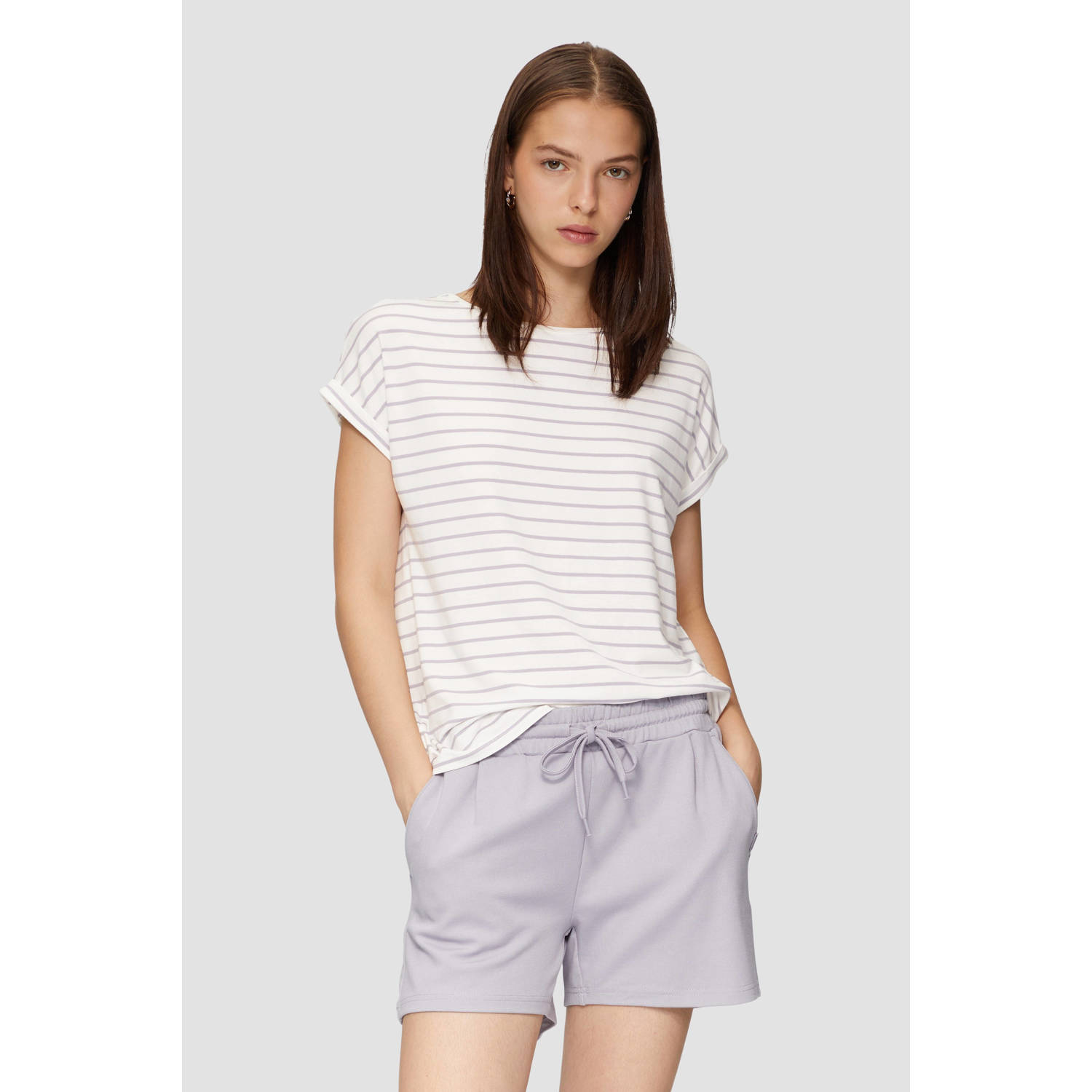 Q S by s.Oliver gestreept T-shirt ecru lila
