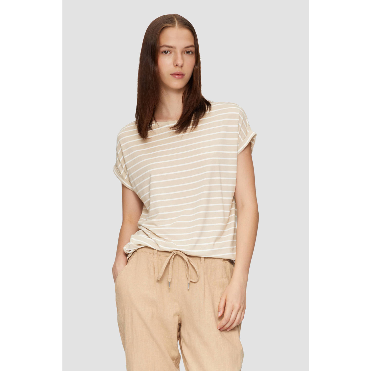 Q S by s.Oliver gestreept T-shirt beige ecru