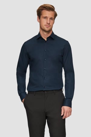 slim fit overhemd donkerblauw