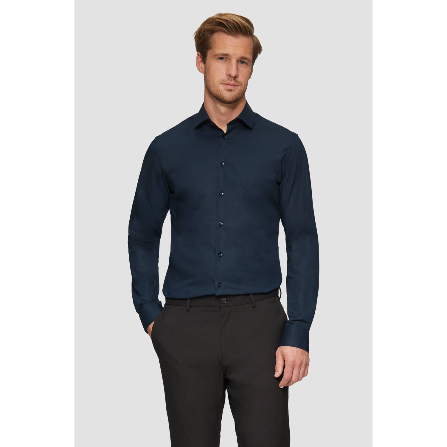 S.Oliver BLACK LABEL slim fit overhemd donkerblauw