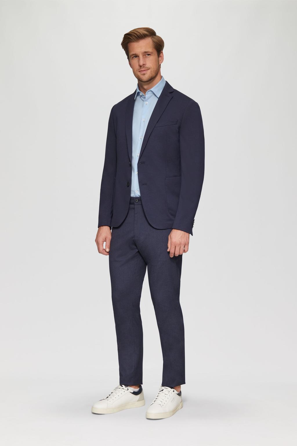 Lichtblauwe heren s.Oliver BLACK LABEL slim fit overhemd van katoen met effen, lange mouwen en klassieke kraag