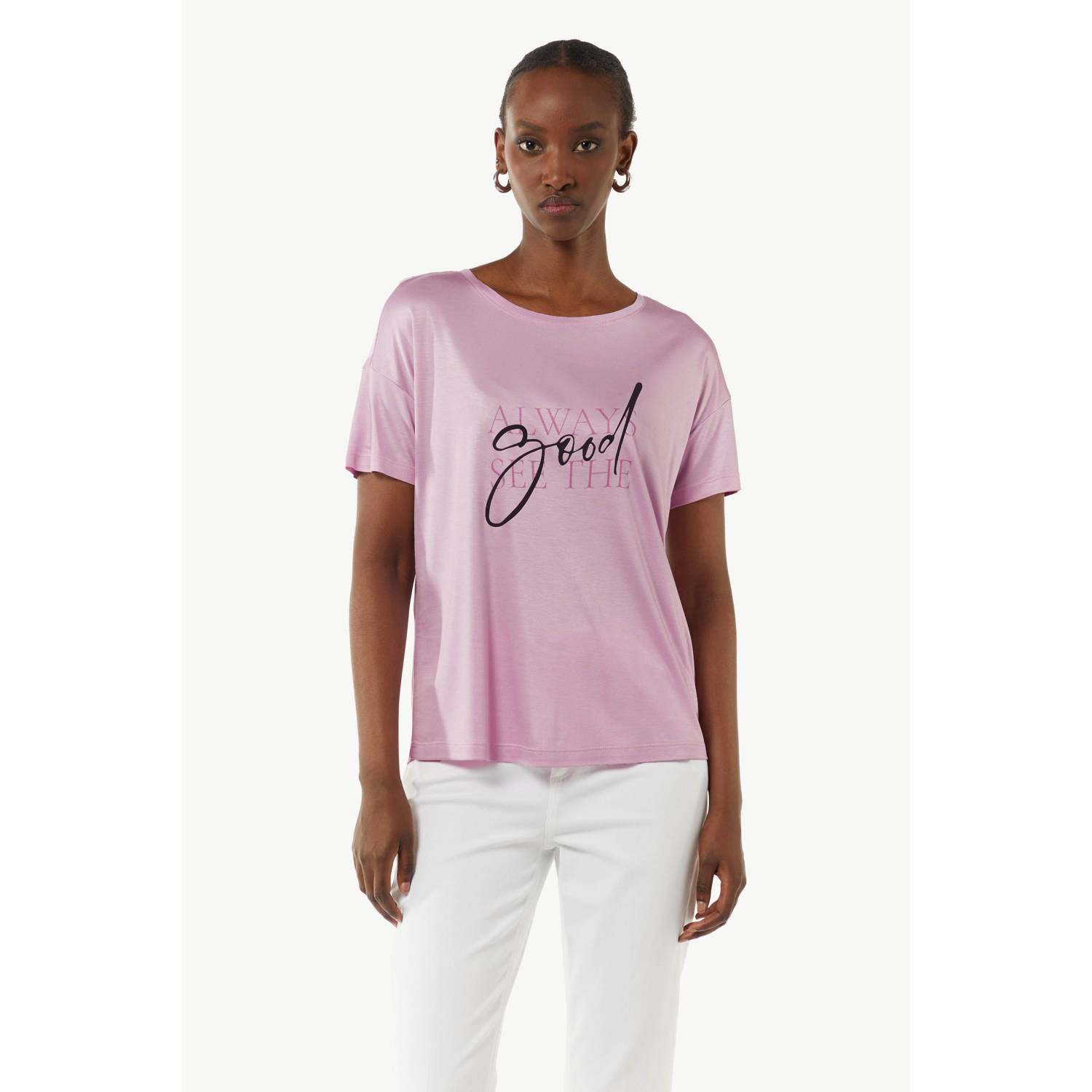 Comma T-shirt met tekst roze