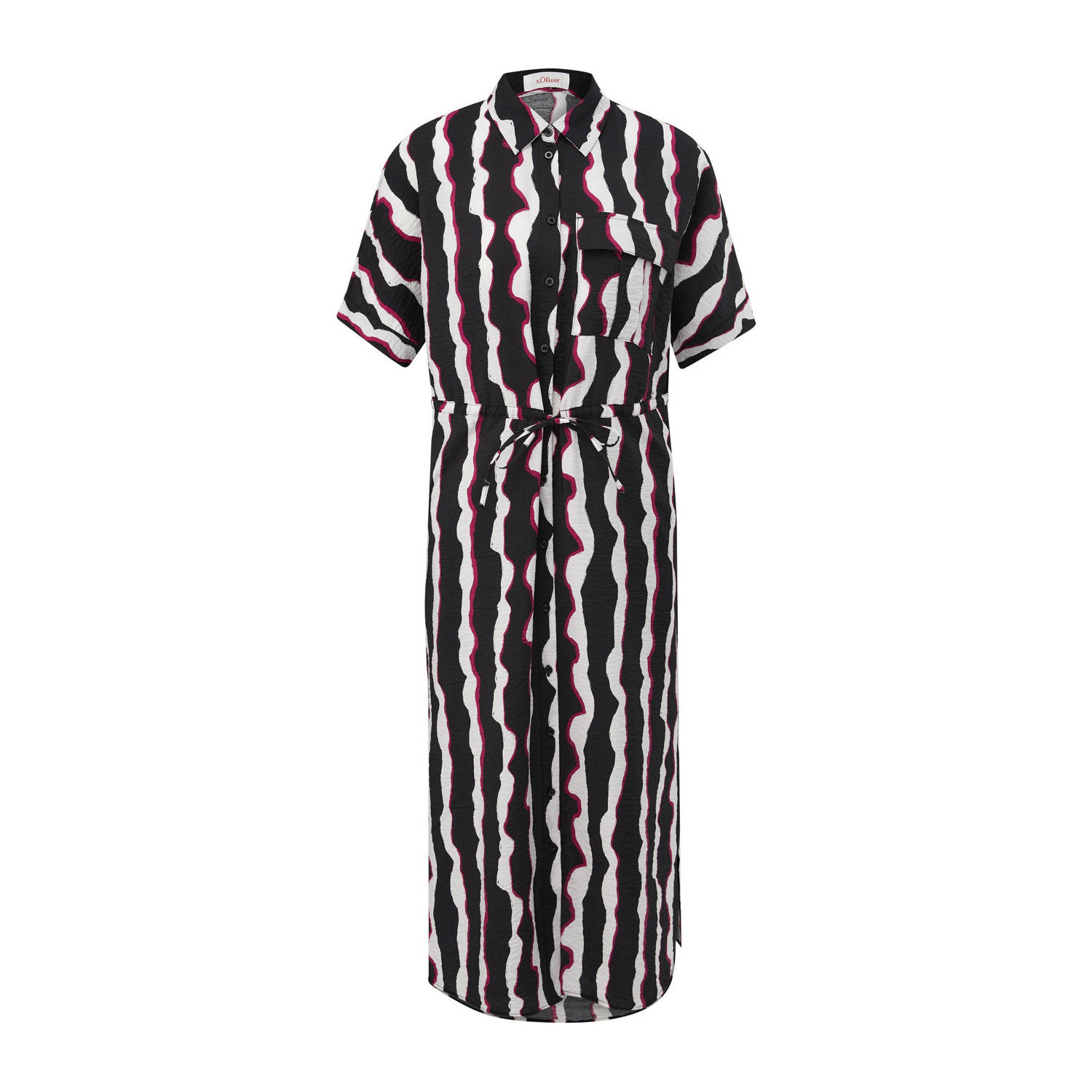 S.Oliver blousejurk met all over print en ceintuur zwart ecru paars
