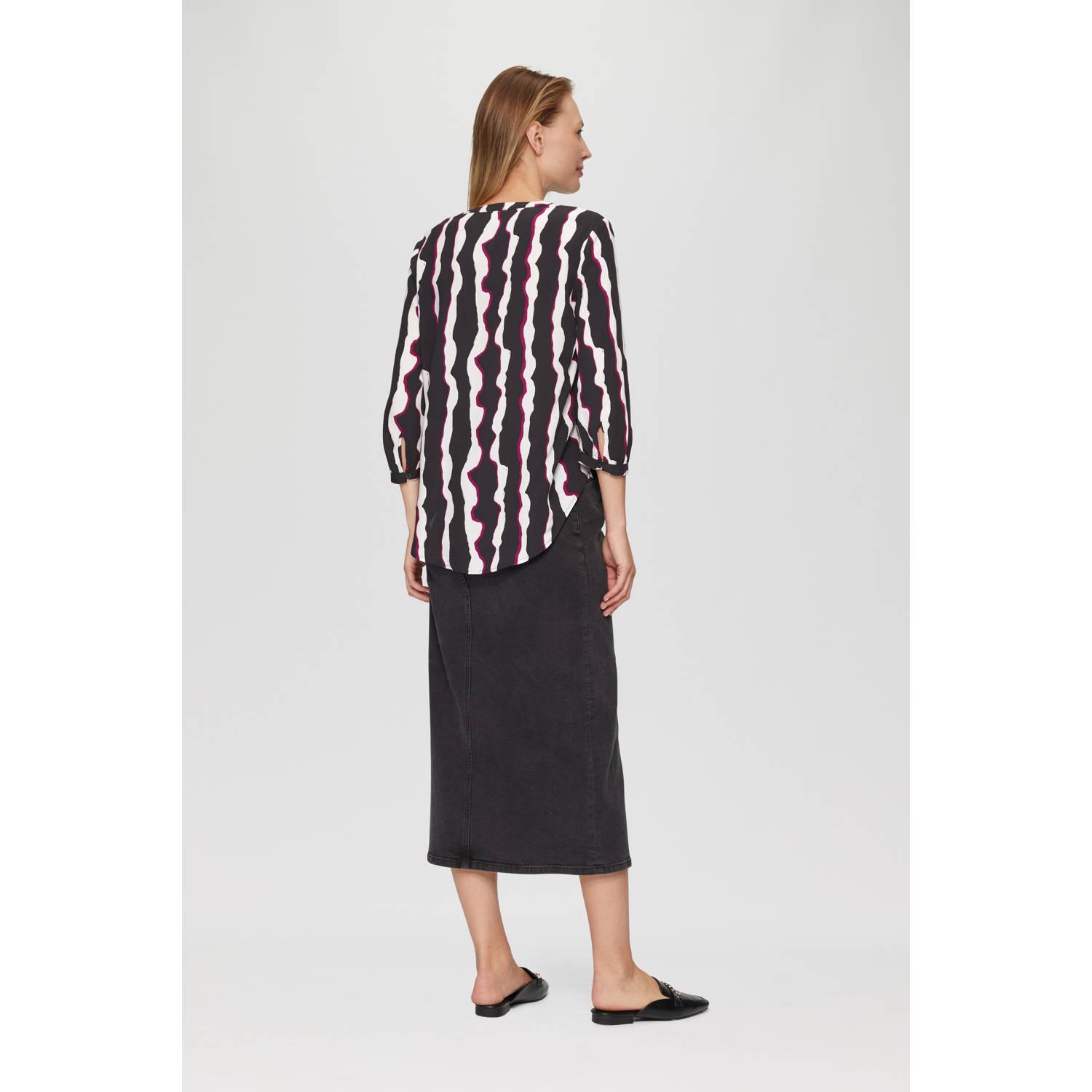 s.Oliver blousetop met all over print zwart ecru paars