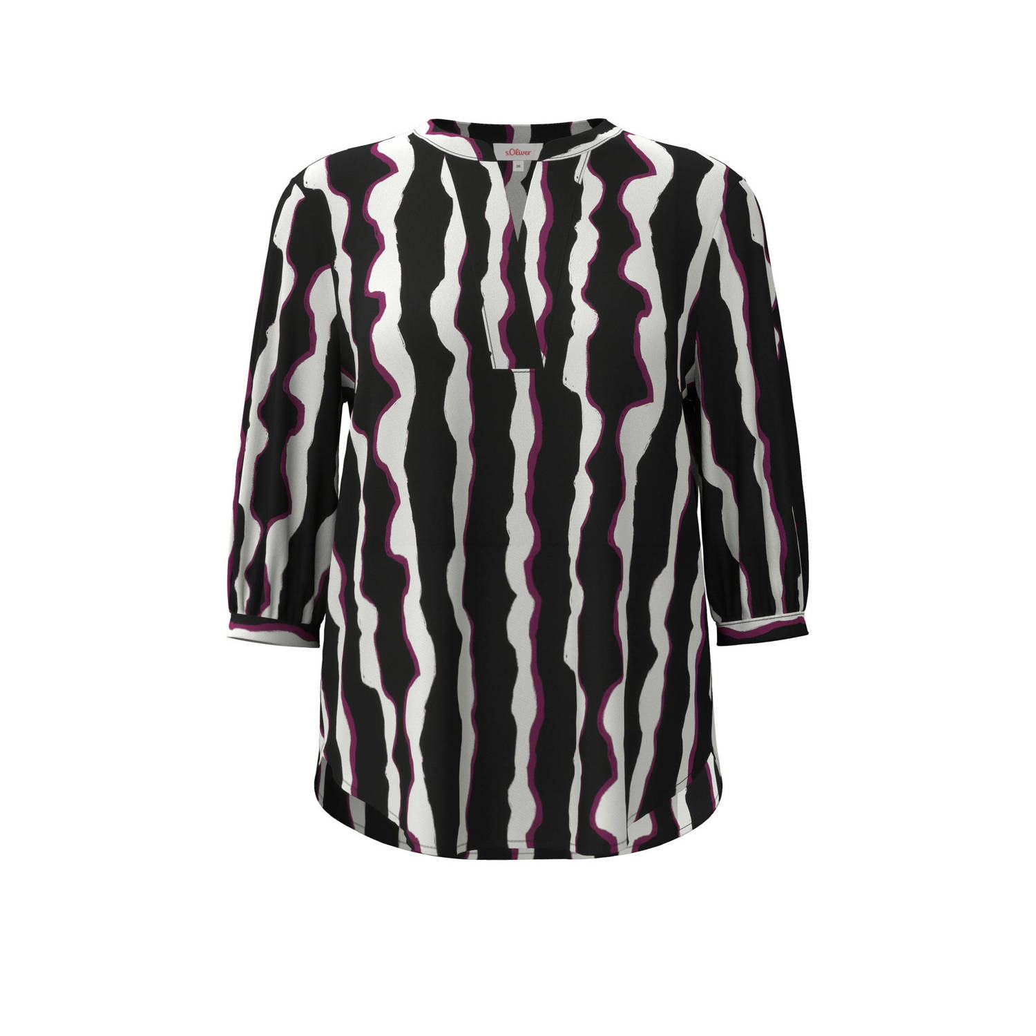 S.Oliver blousetop met all over print zwart ecru paars