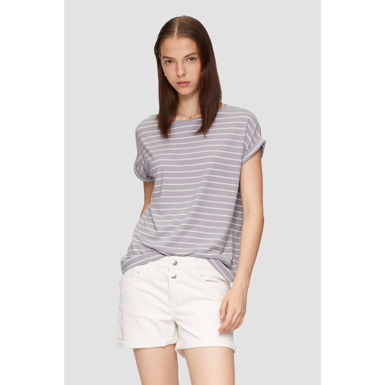 Q S by s.Oliver gestreept T-shirt grijsblauw wit