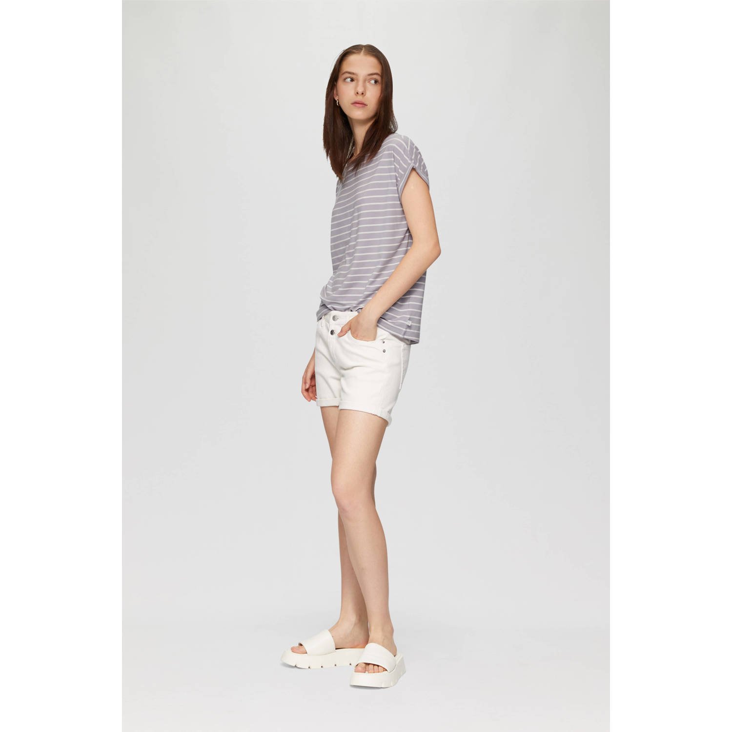 Q S by s.Oliver gestreept T-shirt grijsblauw wit