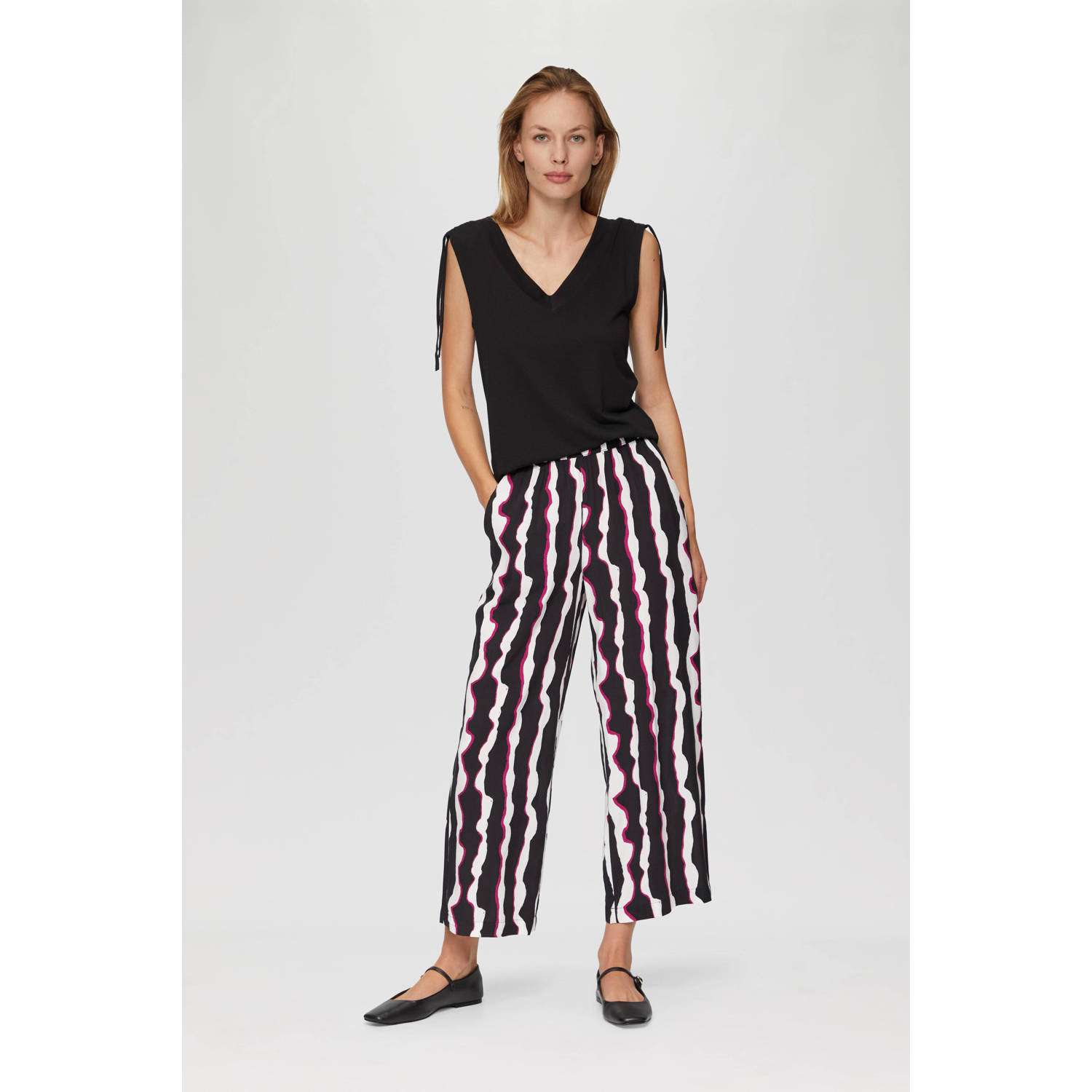 S.Oliver wide leg culotte met all over print zwart wit paars