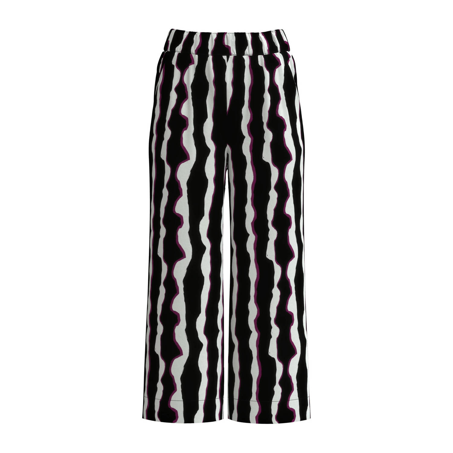 S.Oliver wide leg culotte met all over print zwart wit paars