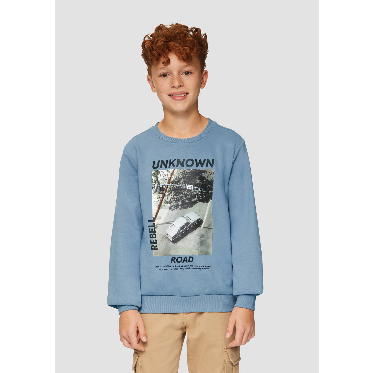 S.Oliver sweater blauw Trui Jongens Katoen Ronde hals Printopdruk 170 176