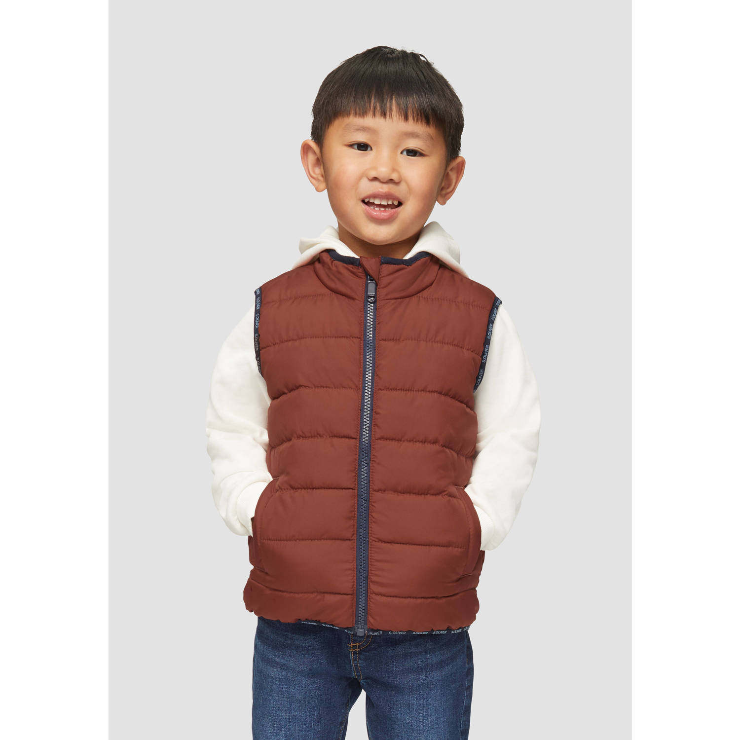 S.Oliver bodywarmer donkerrood zwart Meisjes Polyester Opstaande kraag 104