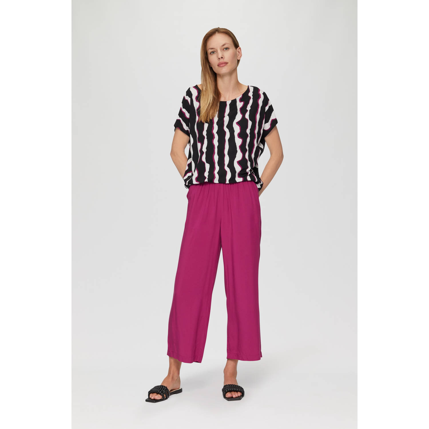 s.Oliver blousetop met all over print zwart ecru paars