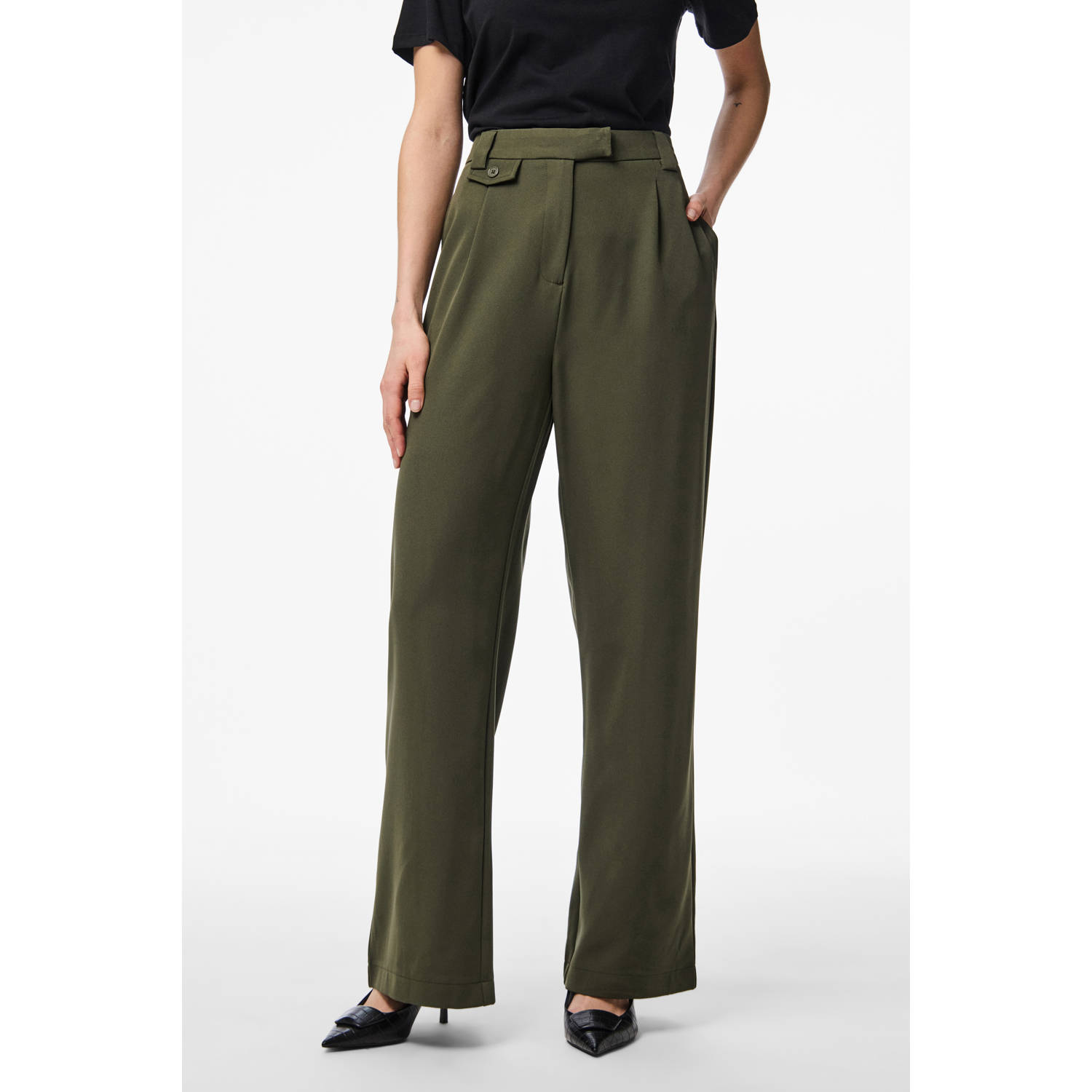 PIECES high waist straight fit broek groen