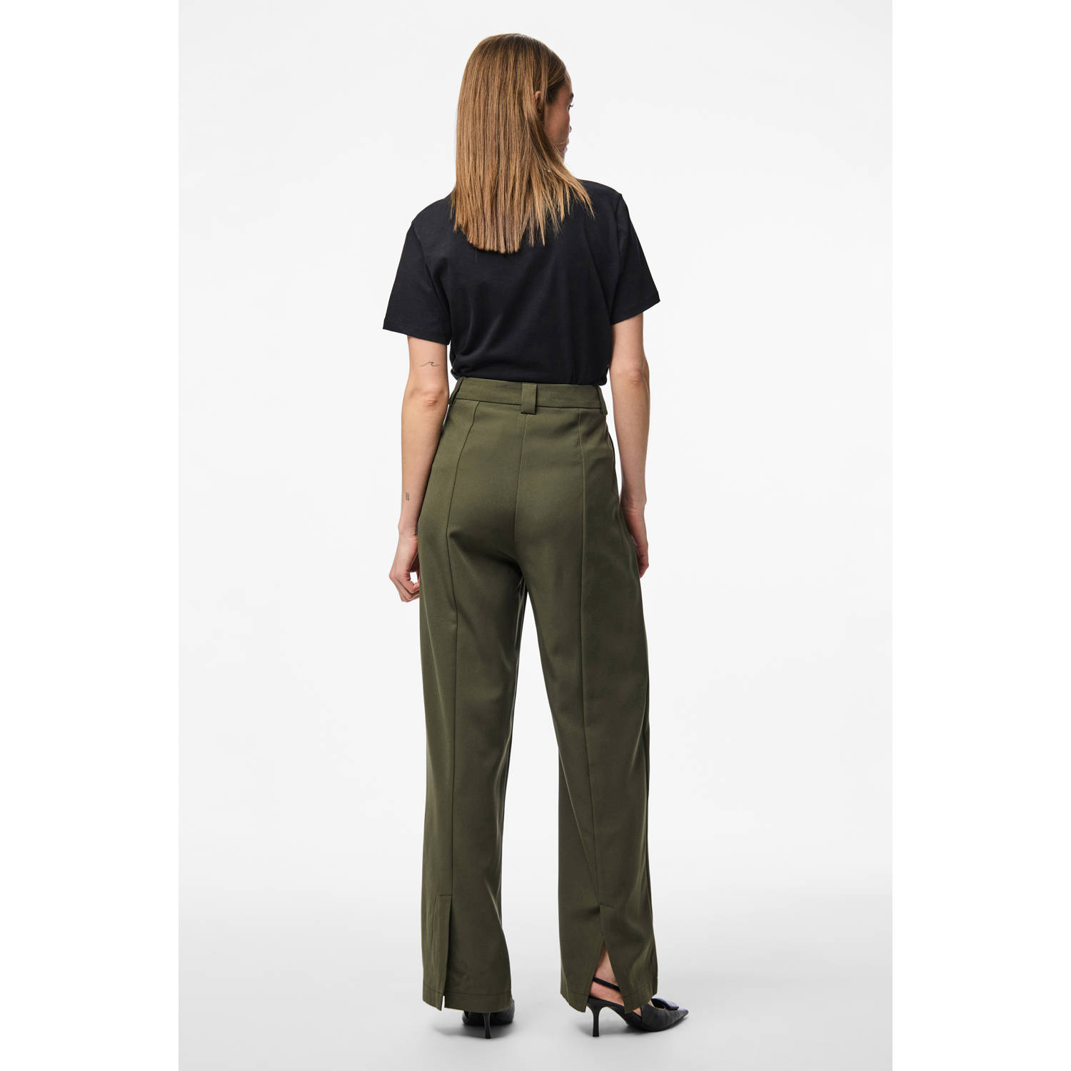 PIECES high waist straight fit broek groen