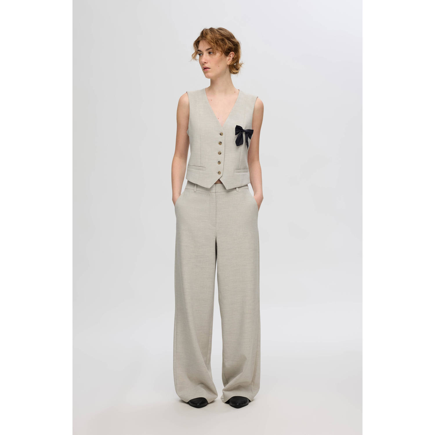 SELECTED FEMME gemêleerde straight fit broek grijs