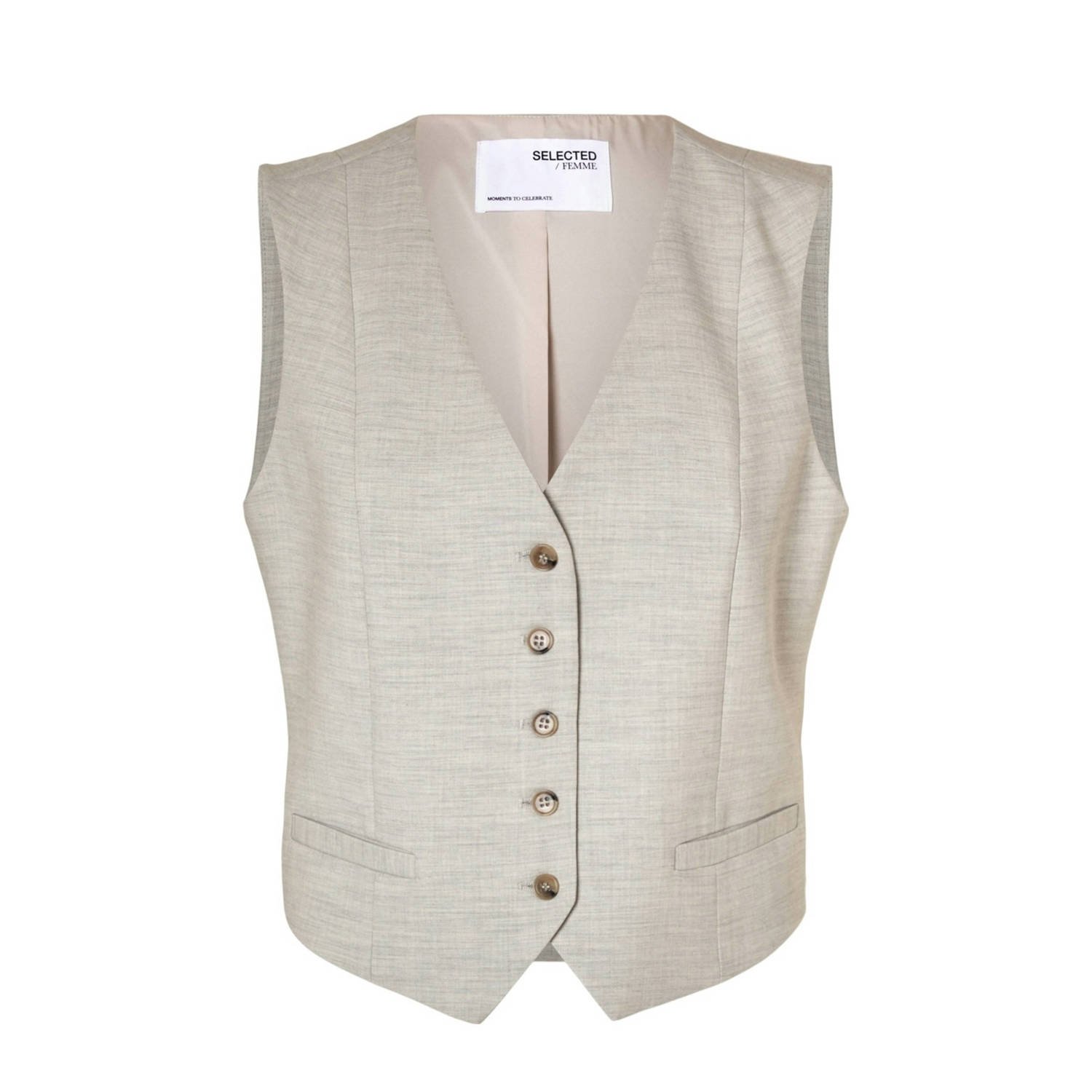 Selected Femme V-hals Mouwloze Vest met Voorknopen Beige Dames