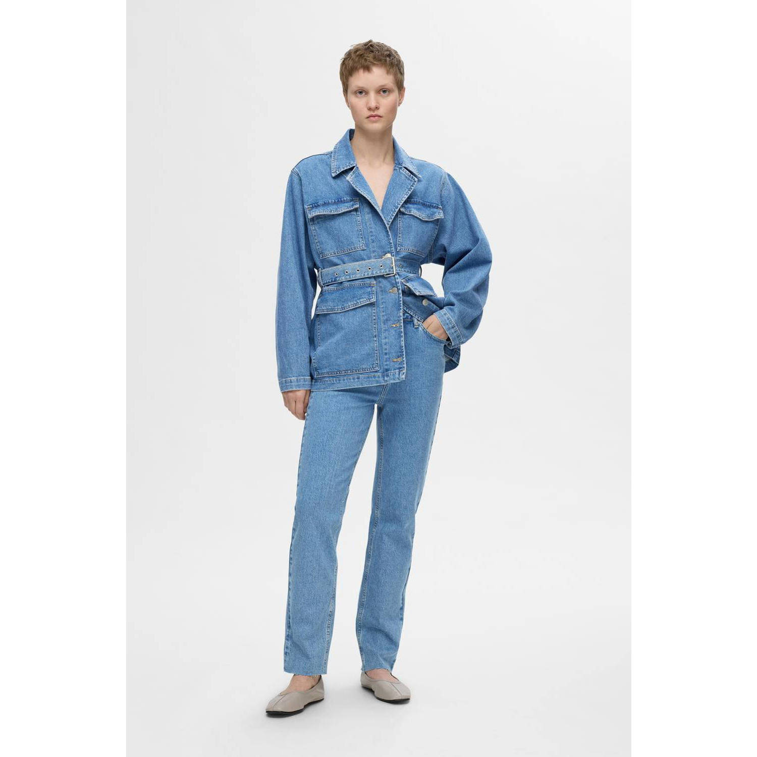 SELECTED FEMME high waist straight jeans light blue denim