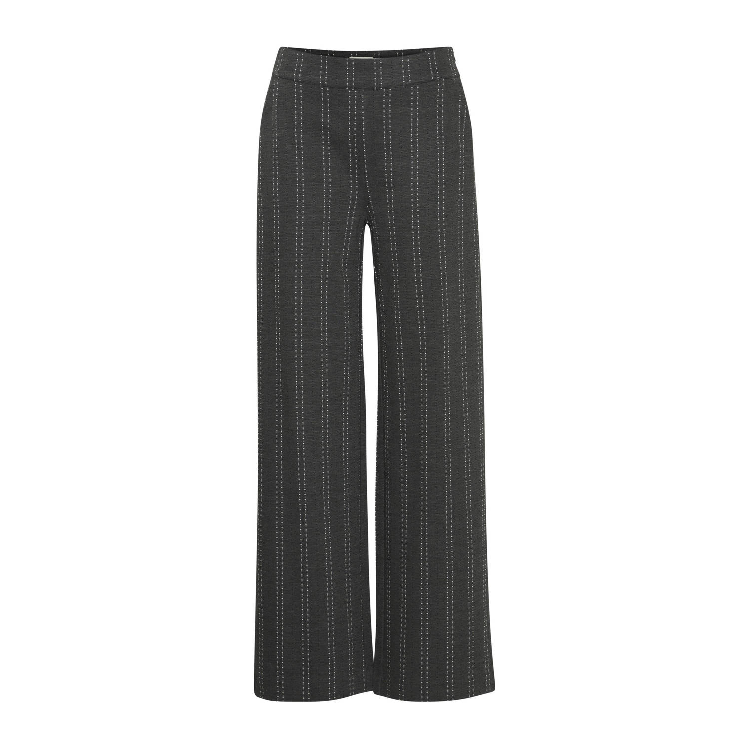 ICHI gestreepte high waist straight fit broek grijs melange