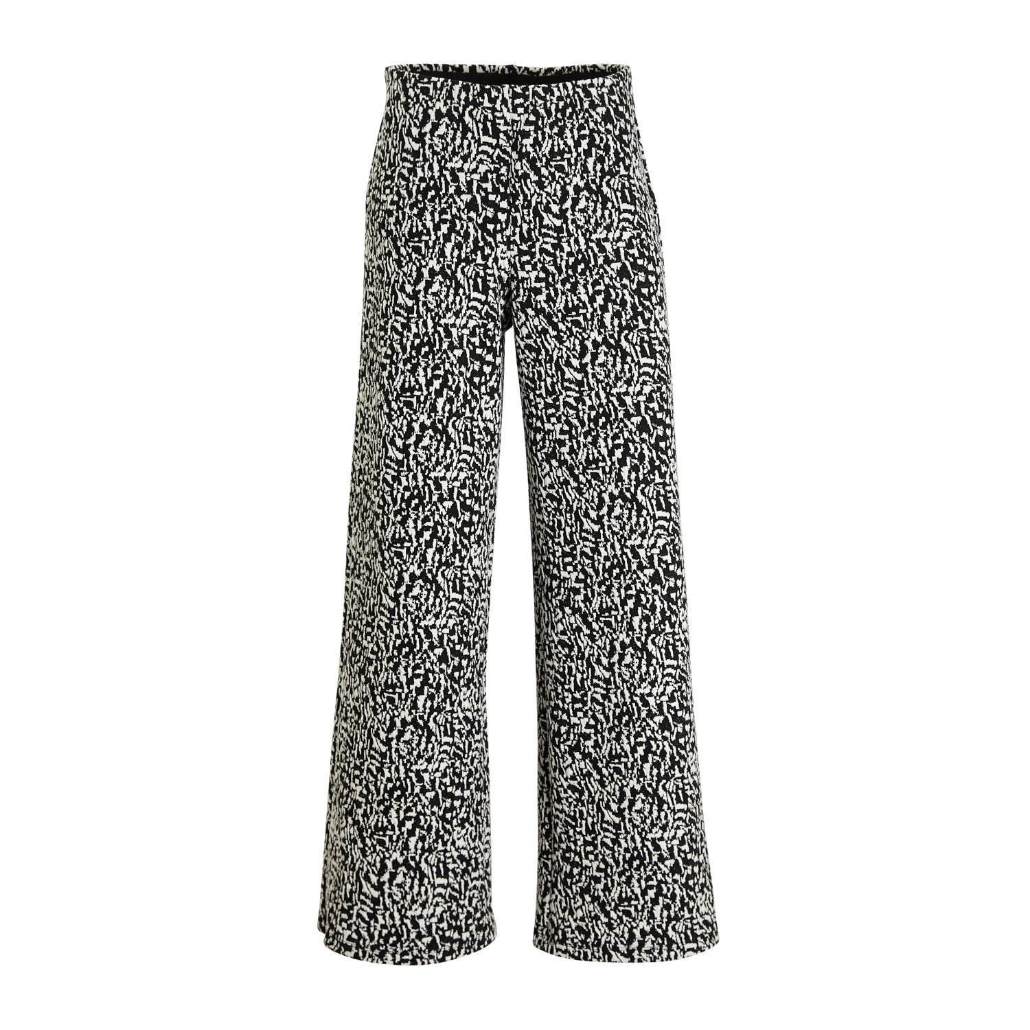 ICHI straight fit broek met all over print zwart wit