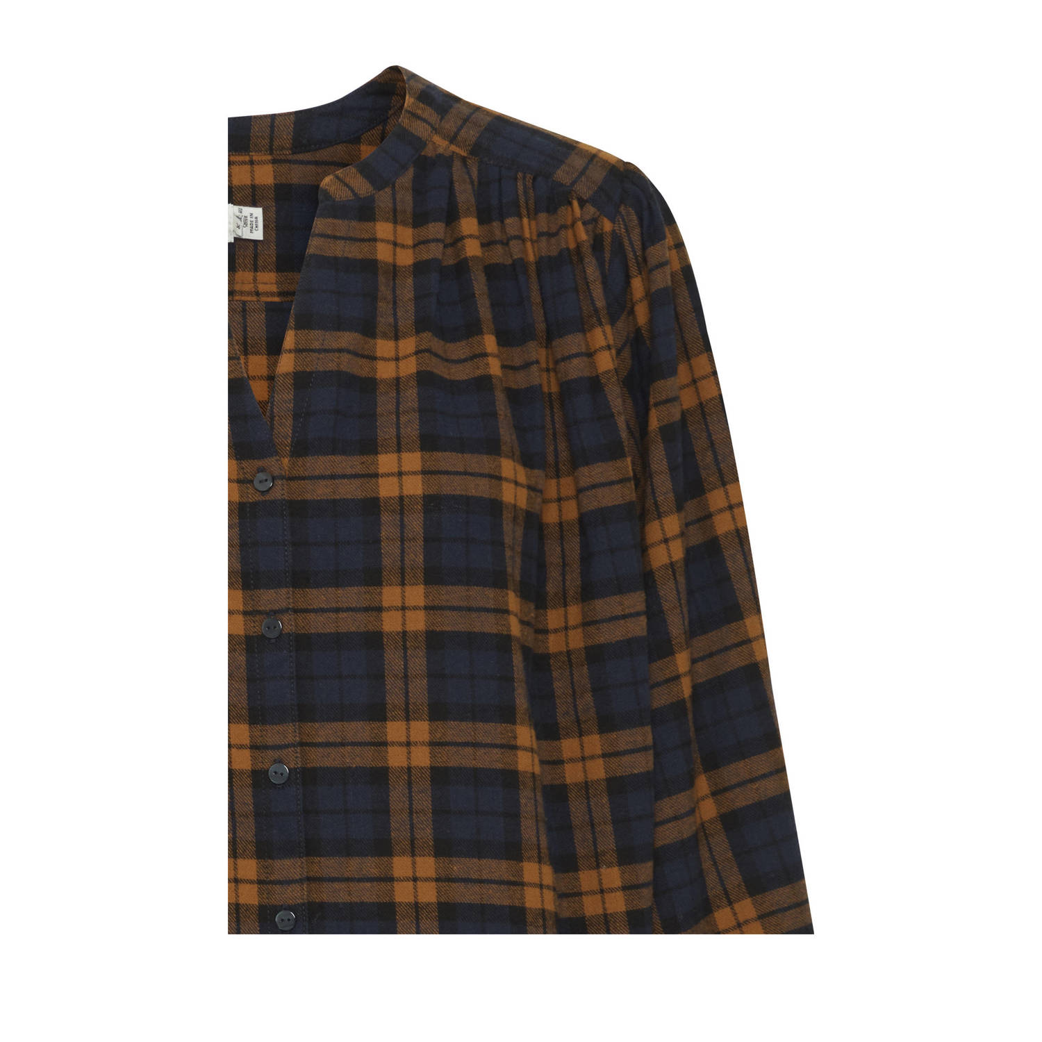ICHI geruite blouse donkerblauw oranje