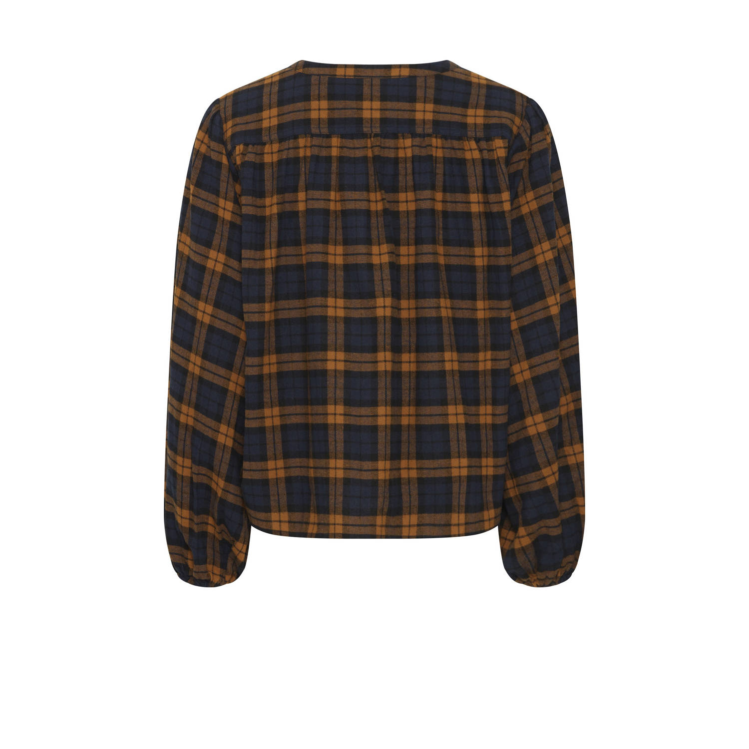 ICHI geruite blouse donkerblauw oranje