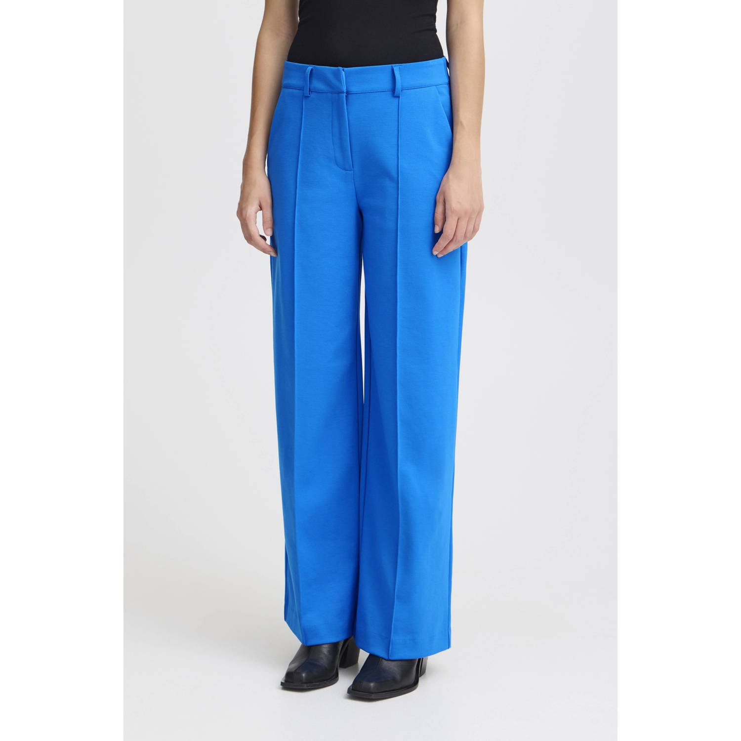 ICHI wide leg pantalon blauw