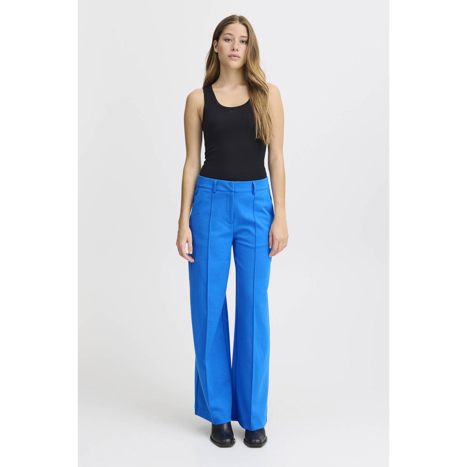 ICHI wide leg pantalon blauw