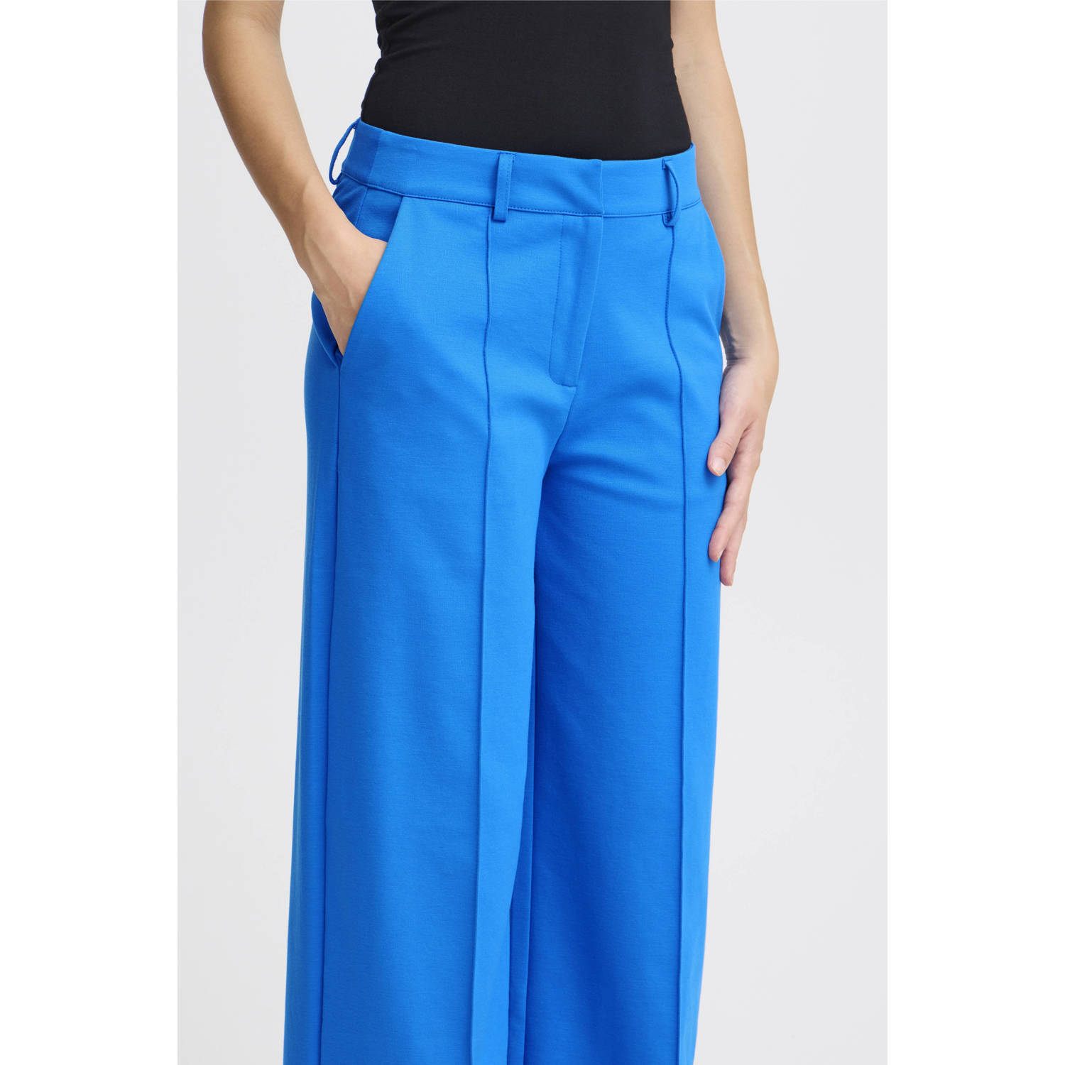 ICHI wide leg pantalon blauw
