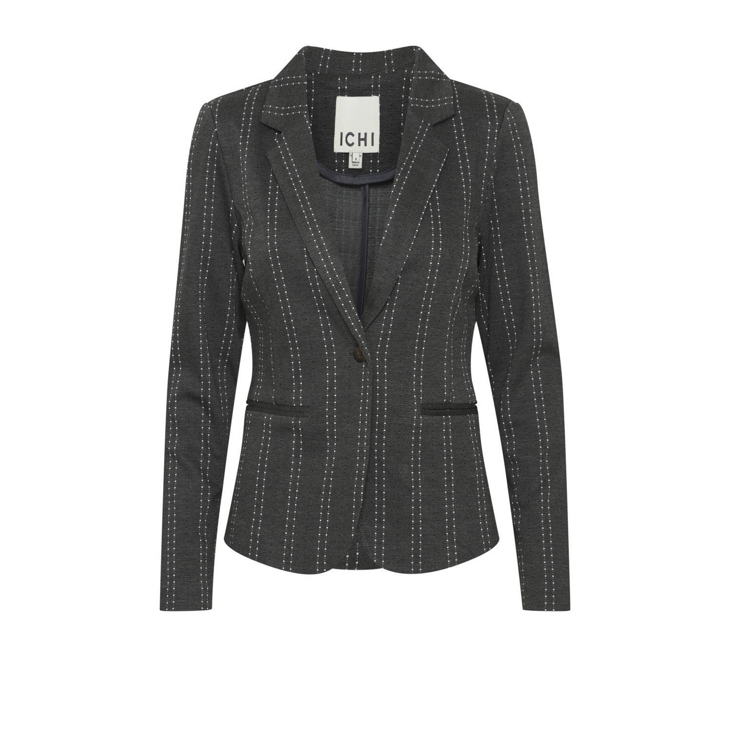 ICHI gestreepte rechtvallende blazer grijs melange