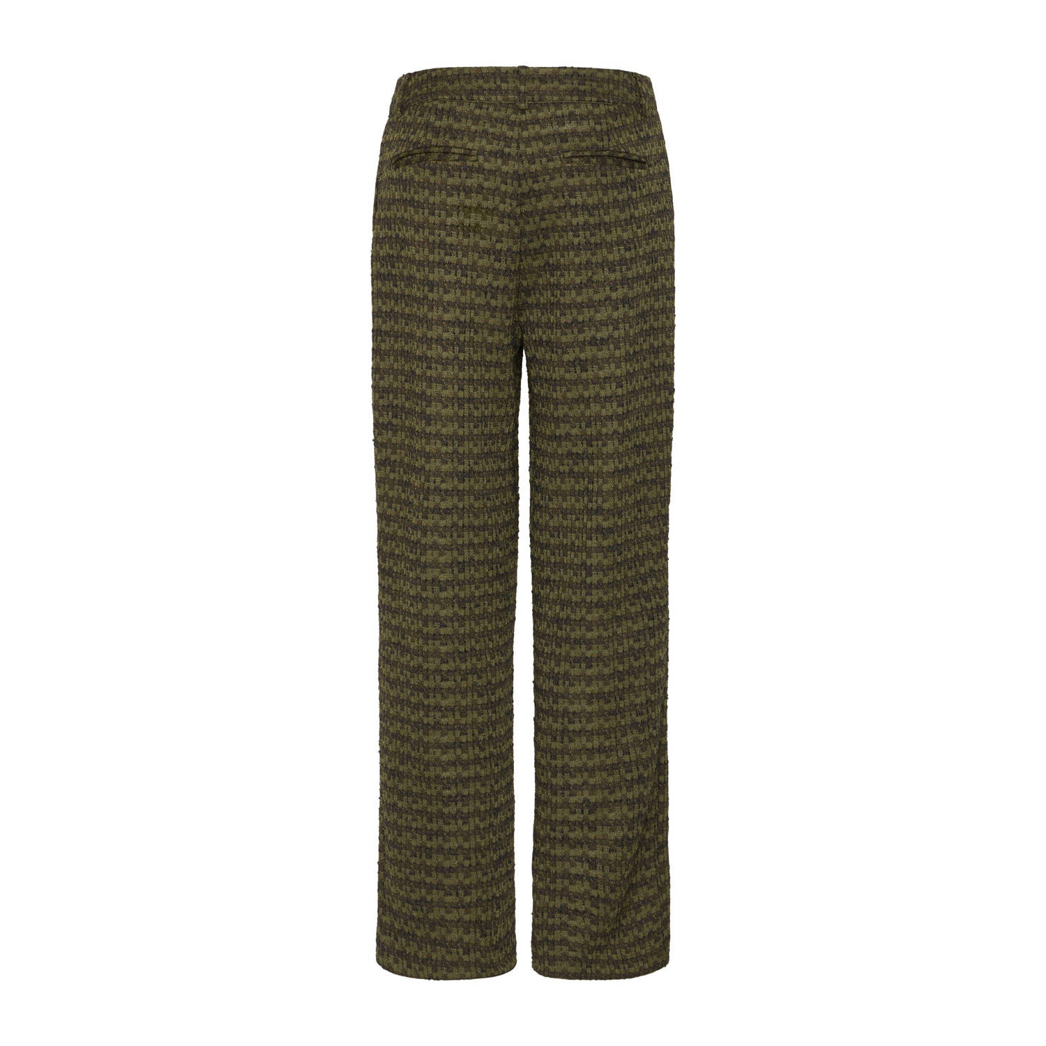 ICHI high waist loose fit pantalon met pied-de-poule groen