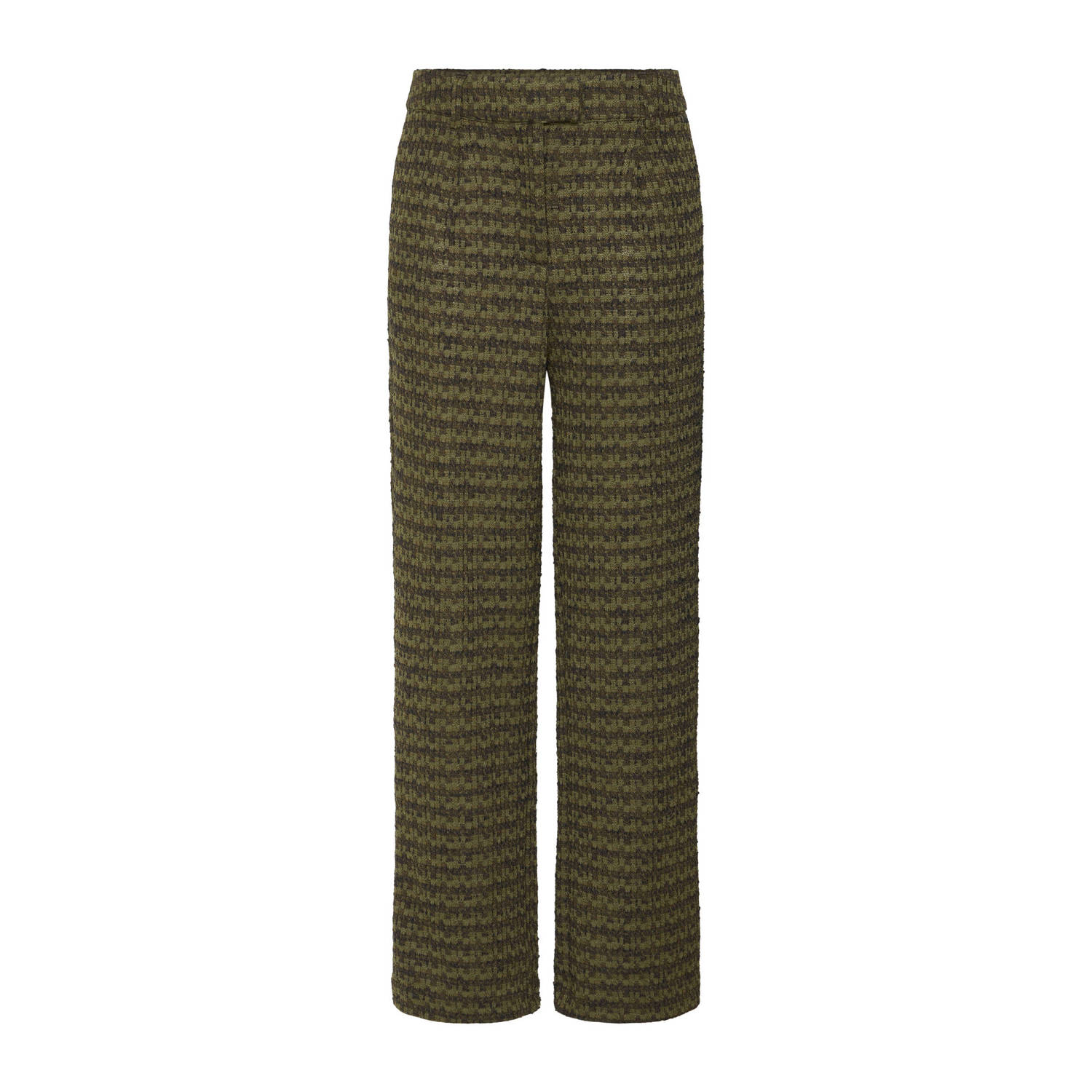 ICHI high waist loose fit pantalon met pied-de-poule groen