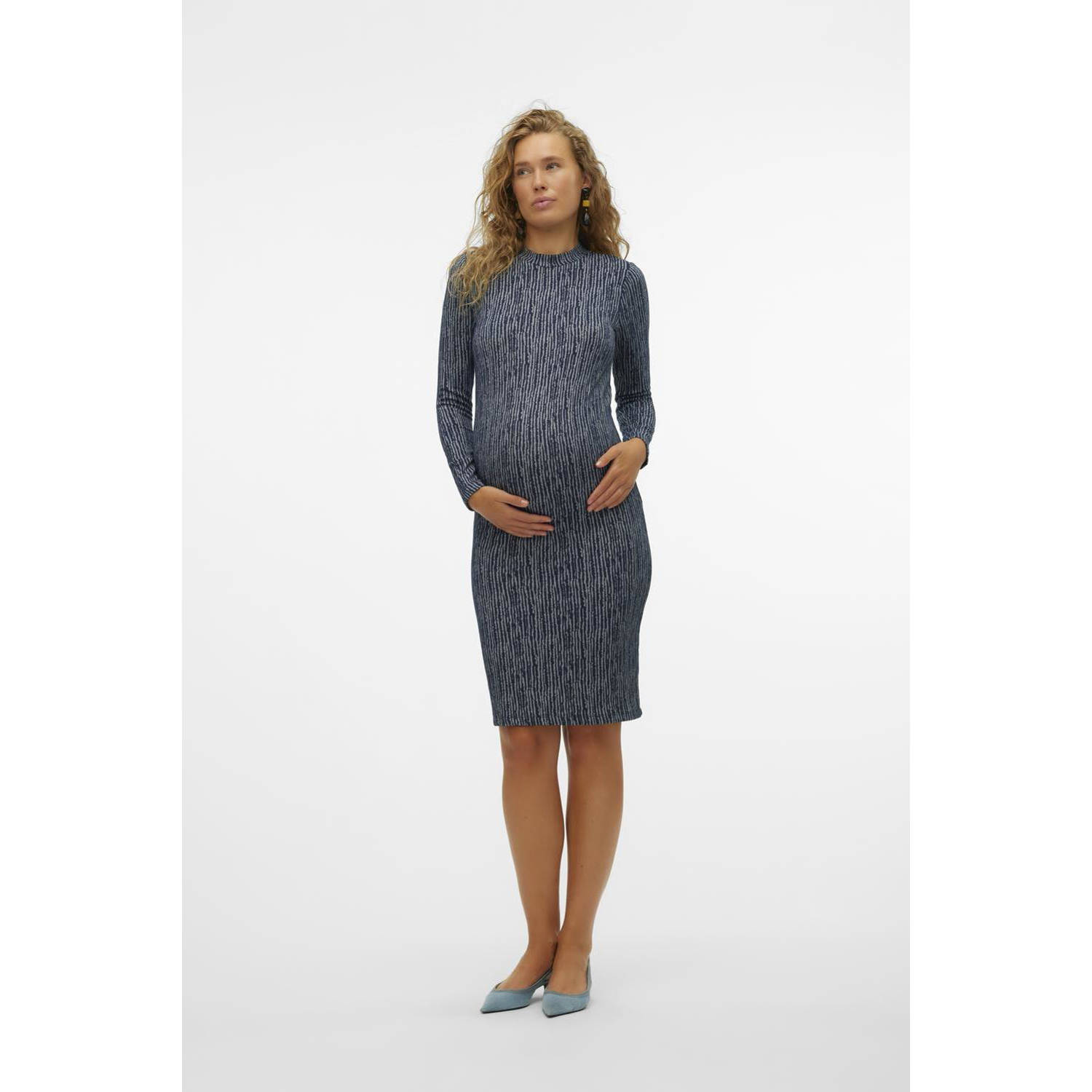 Mamalicious zwangerschapsjurk MLJENNA met all over print grijs zwart Dames Polyester Opstaande kraag XXL