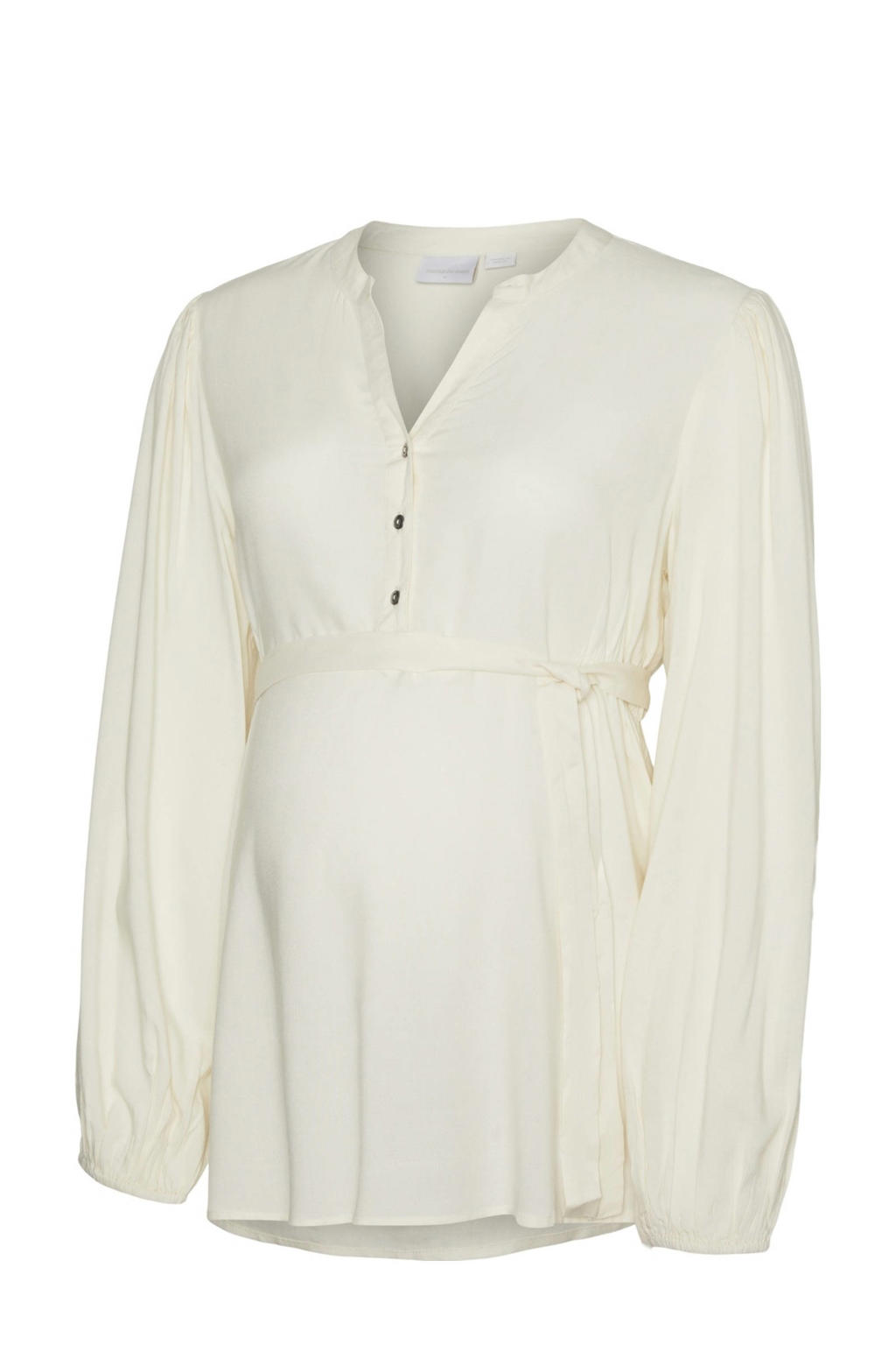 Ecru dames MAMALICIOUS zwangerschapsblouse van viscose met effen, lange mouwen, V-hals en knoopsluiting