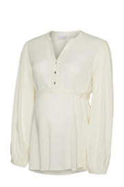 thumbnail: Ecru dames MAMALICIOUS zwangerschapsblouse van viscose met effen, lange mouwen, V-hals en knoopsluiting