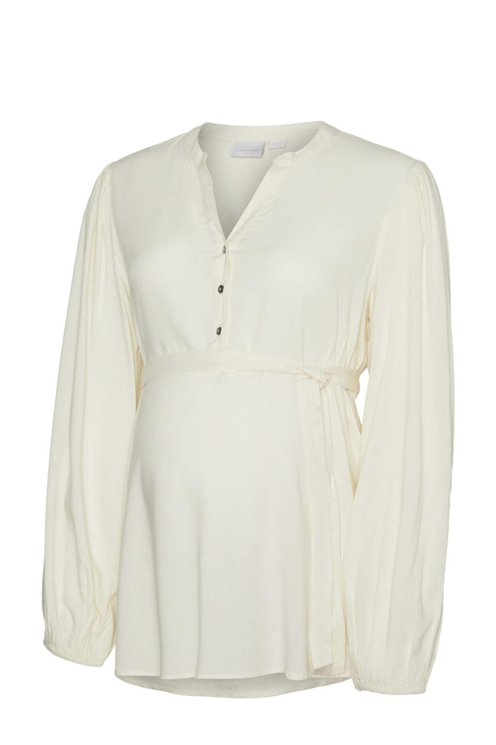 Ecru dames MAMALICIOUS zwangerschapsblouse van viscose met effen, lange mouwen, V-hals en knoopsluiting