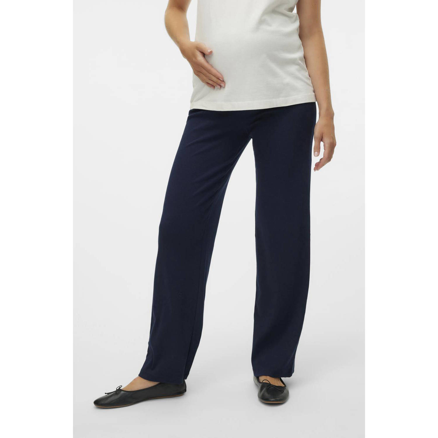 Mamalicious relaxed broek MLEMILY donkerblauw Dames Katoen Effen XXL