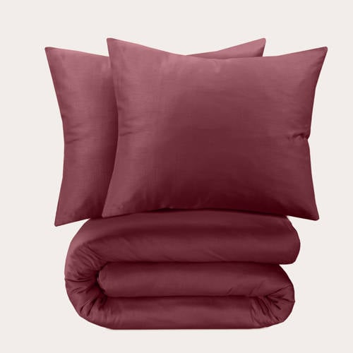 NOUS Living katoen satijnen dekbedovertrek 2-persoons rood (200x220 cm) - Donkerrood/Burgundy