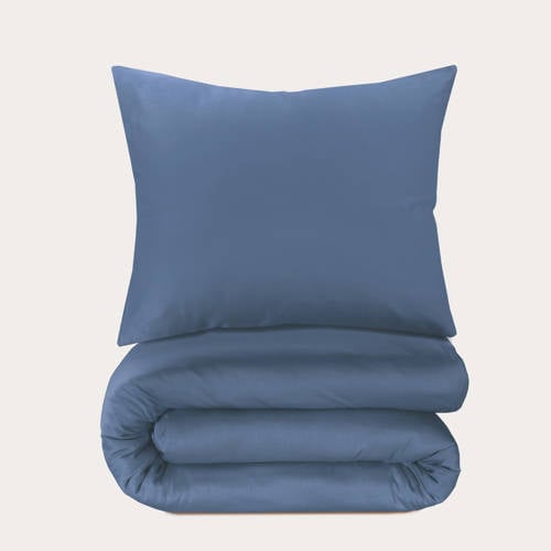 NOUS Living katoen satijnen dekbedovertrek 1-persoons blauw (140x220 cm) - Blauw