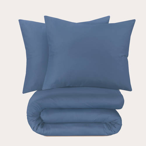 NOUS Living katoen satijnen dekbedovertrek lits-jumeaux blauw (240x220 cm) - Blauw